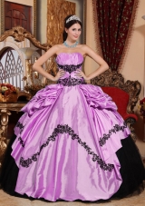 Strapless Appliques and Pick-ups for Lilac and Black Quinceanera Gowns Dress