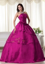 Strapless Fuchsia Hand Flowers and Appliques Quinceanera Gowns