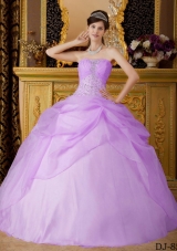 Strapless Organza Beading and Pick-ups for Lilac Sweet 16 Dresses