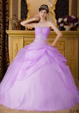 Strapless Organza Beading and Pick-ups for Lilac Sweet 16 Dresses