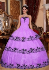 Strapless Organza Lace Appliques for Lilac Quinceanera Gowns