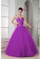 Sweetheart Tulle A-line Sweet 15 Dresses with Beading and Appliques