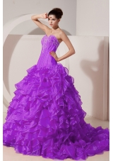 A-line / Princess Sweetheart Brush Train Taffeta Appliques Quinceanera Gown