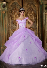 Elegant Off The Shoulder Organza Appliques for Lilac Sweet 15 Dresses