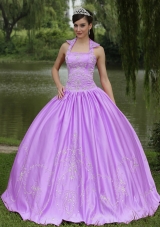 Lilac Halter Top Neck Appliques with Beading Quinceanera Dress