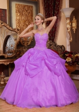 Lilac Sweetheart Organza Appliques Quinceanera Gowns with Pick-ups