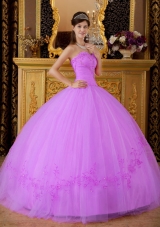Lilac Sweetheart Tulle Quinceanera Gown Dresses with Appliques