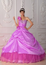 One Shoulder Organza and Beading and Hand Made Flower Sweet Sixteen Dresses