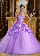 Princess Taffeta and Tulle Pick-ups for Lilac Quinceneara Dresses with Beading