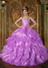 Strapless Beading and Ruffles Quinceanera Dress with Hand Made Flower