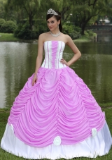 Beautiful Strapless Quinceanera Dress with Lace and Pick-ups