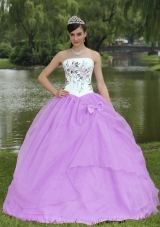 Lilac and White Strapless Quinceanera Dress with Embroidery Decorate