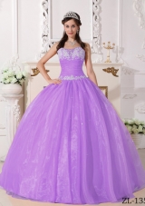 Lilac Ball Gown Strapless Organza Quinceaneras Dress with Appliques