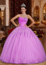 Lilac Ball Gown Sweetheart Tulle Quinceanera Gowns with Beading