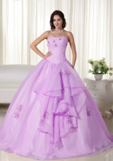 Lilac Strapless Appliqiues and Hand Made Flowers Quinceanera Dress