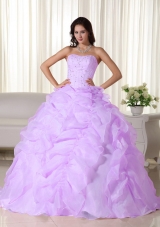 Strapless Lilac Organza Beading and Ruffles Dress For Quinceanera