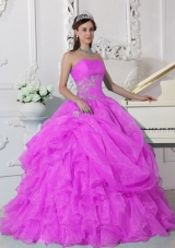 Strapless Organza Sweet Sixteen Dresses with Appliques and Ruffles