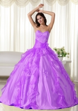 Sweetheart Taffeta Appliques Decorate Long Dress For Quinceaneras