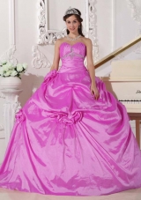 Sweetheart Taffeta Beading and Hand Made Flowers Dresses For a Quince