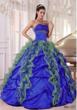 2014 Beautiful Puffy Strapless Beading Quinceanera Dress with Ruffles