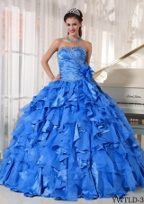 2014 Exquisite Blue Puffy Sweetheart Quinceanera Dress with Beading and Ruffles