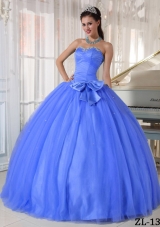 2014 Gorgeous Blue Puffy Sweetheart Quinceanera Dress with Beading and Bowknot