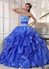 2014 Popular Strapless Puffy Appliques Quinceanera Dress with Ruffles