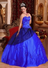 2014 Lovely Dark Blue Puffy Sweetheart Quinceanera Dress with Embroidery with Beading