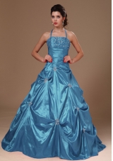 2014 Pick-ups Halter Quinceanera Dresses Princess in Teal