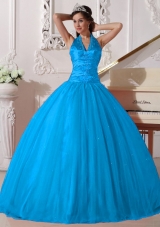 2014 Quinceanera Dress in Baby Blue Puffy V-neck with Beading