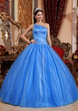 2014 Quinceanera Dress in Blue Puffy One Shoulder with Beading