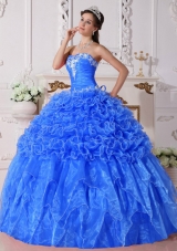 Baby Blue Ball Gown Strapless for 2014 Embroidery Quinceanera Dress with Beading