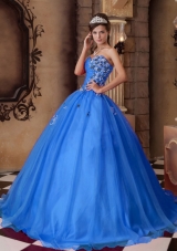 Blue Princess Sweetheart for 2014  Beading Quinceanera Dress with Appliques
