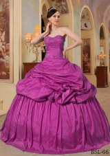 Fuchsia Ball Gown Sweetheart Floor-length Taffeta Beading Quinceanera Dress