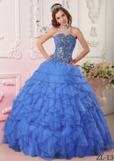 Modest Blue Ball Gown Sweetheart For 2014 Quinceanera Dress with Beading