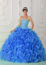 Organza Puffy Beaded for 2014 Royal Blue Quinceanera Dress with Strapless