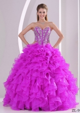 Ruffles Ball Gown Sweetheart Beaded Decorate Quinceanera Gowns in Sweet 16