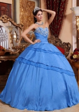 2014 Blue Ball Gown Sweetheart Appliques Quinceanera Dress with Beading