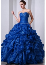2014 Blue Princess Sweetheart Beading Quinceanea Dress with Rufffles