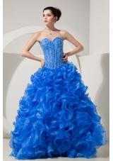 2014 Brand New Blue Quinceanera Dresses Princess Sweetheart with Beading