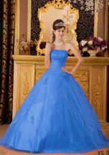 2014 Popular Blue Princess Strapless Appliques Quinceanera Dress with Beading