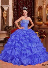 2014 Purple Puffy Strapless Quinceanera Dress with Beading and Appliques