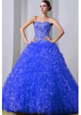 2014 Quinceanea Dress in Blue Princess Sweetheart Brush Train with Beading and Ruffles