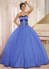 Fashionable Blue Sweetheart Qunceanera Dress With Beaded Decorate Organza for 2014