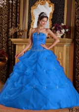 Perfect Blue Ball Gown Strapless For 2014 Pick-ups Quinceanera Dress with Beading