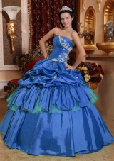 Quinceanera Dress in Blue Puffy for 2014 Strapless with Appliques and Pick-ups