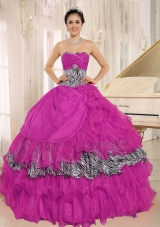 Sweetheart Ruffles and Beading Quinceanera Gown with Zebra and Organza