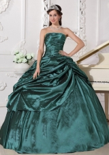 Turquoise Puffy Strapless Beading Quinceanera Dress with Pick-ups for 2014