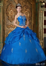 2014 Affordable Blue Puffy Sweetheart Appliques Quinceanera Dress with Beading