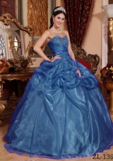 2014 Beautiful Blue Ball Gown Sweetheart Quinceanera Dress with Beading and Pick-ups